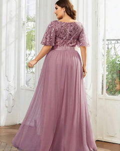 VESTIDO LARGO TOP TUL BORDADO MAS LISO TALLE GRANDE