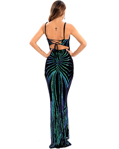 VESTIDO SIRENA LINEAS LENTEJUELAS