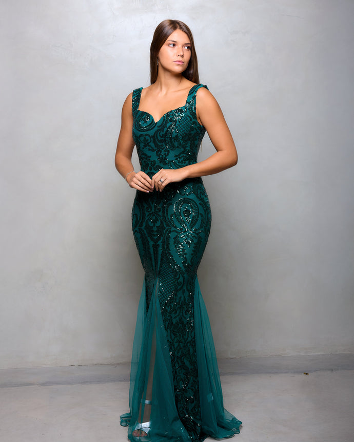 VESTIDO LARGO BORDADO ARABESCOS MAS PICOS LISO