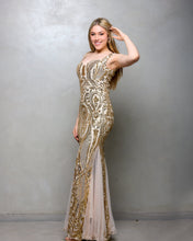 Cargar imagen en el visor de la galería, VESTIDO LARGO BORDADO ARABESCOS MAS PICOS LISO
