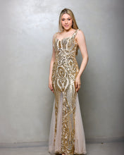 Cargar imagen en el visor de la galería, VESTIDO LARGO BORDADO ARABESCOS MAS PICOS LISO

