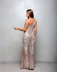 VESTIDO LARGO 1 HOMBRO Y CORTE CINTURA