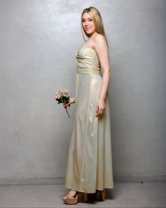 VESTIDO LARGO STRAPLESS NUDO CON BRILLO