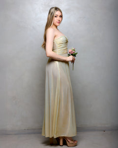 VESTIDO LARGO STRAPLESS NUDO CON BRILLO