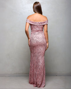 VESTIDO LARGO LENTEJUELAS FORMAS HOMBROS CAIDOS