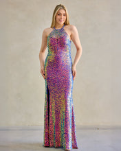 Cargar imagen en el visor de la galería, VESTIDO LARGO CUELLO HALTER GOTA LENTEJUELA
