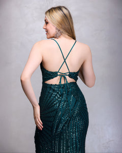 VESTIDO LARGO ESCOTE V LINEAS LENTEJUELAS