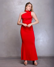 Cargar imagen en el visor de la galería, VESTIDO LARGO UN HOMBRO CON CUELLO ARO
