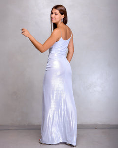 VESTIDO LARGO BRILLO CON NUDO CINTURA