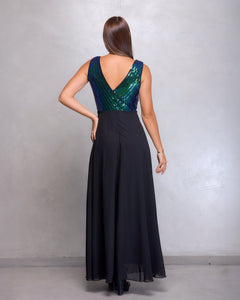 VESTIDO LARGO TOP LENTEJUELA TORNASOLADO