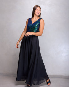VESTIDO LARGO TOP LENTEJUELA TORNASOLADO
