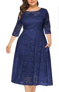 VESTIDO ENCAJE 3/4 PLUS SIZE