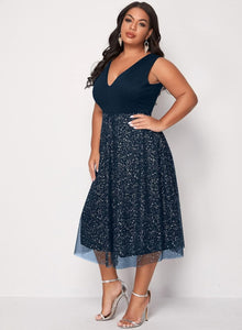 VESTIDO FALDA TUL CON BRILLOS PLUS SIZE