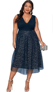 VESTIDO FALDA TUL CON BRILLOS PLUS SIZE