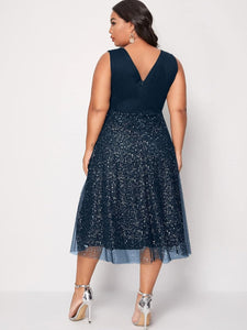 VESTIDO FALDA TUL CON BRILLOS PLUS SIZE