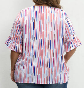 BLUSA ESTAMPADA LINEAS COLORES TALLES GRANDES