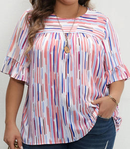 BLUSA ESTAMPADA LINEAS COLORES TALLES GRANDES