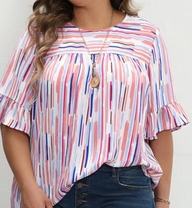 BLUSA ESTAMPADA LINEAS COLORES TALLES GRANDES