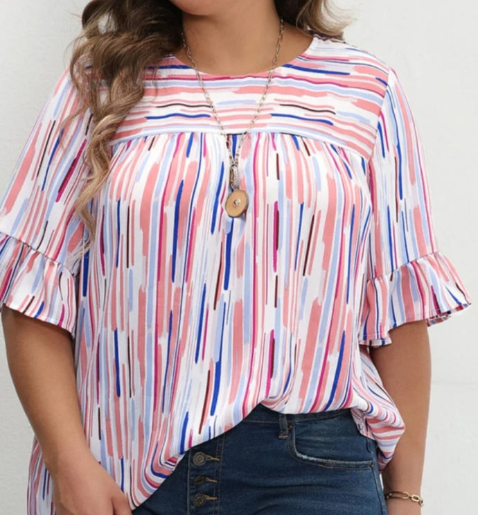 BLUSA ESTAMPADA LINEAS COLORES TALLES GRANDES