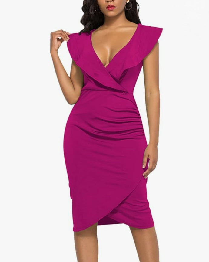 VESTIDO TUBO MIDI HOMBROS VOLADO