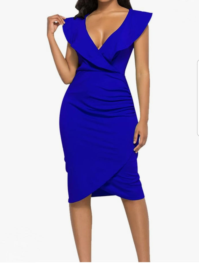 VESTIDO TUBO MIDI HOMBROS VOLADO