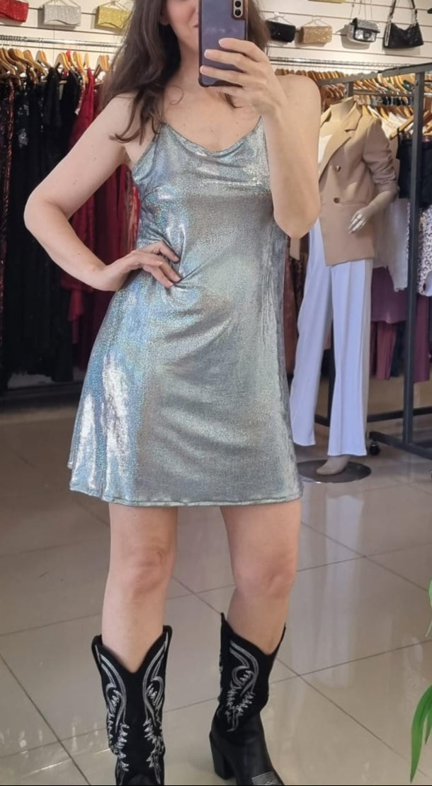 VESTIDO CORTO SUELTO METALIZADO