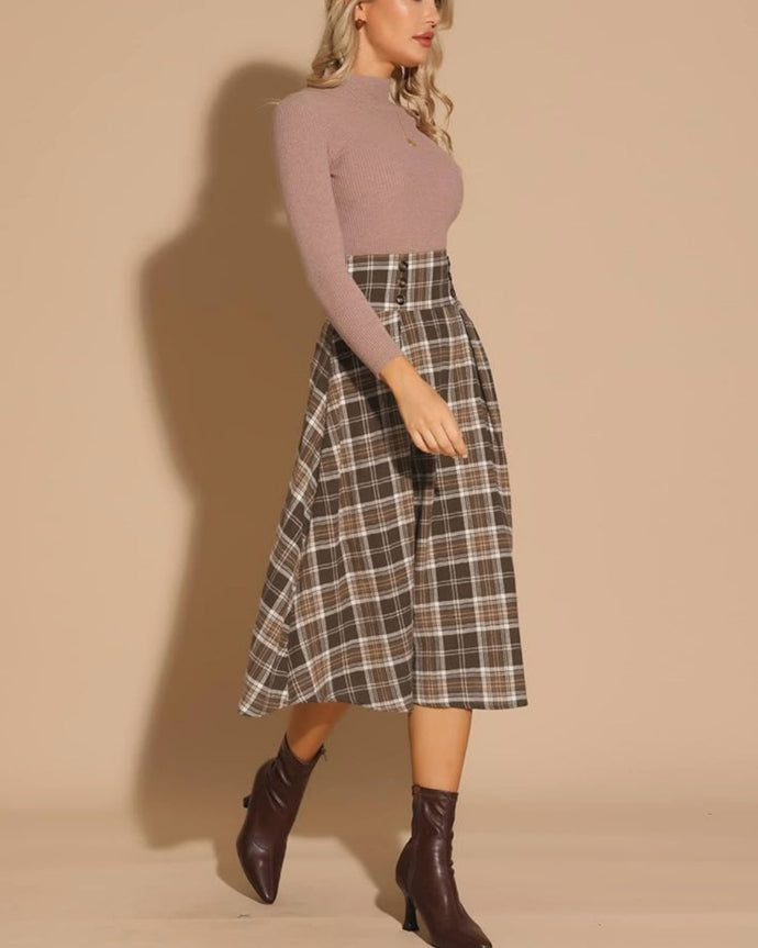 FALDA CUADROS MIDI
