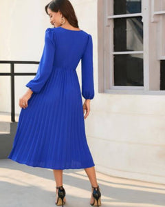 VESTIDO MIDI FALDA PLISADA MANGA LARGA TALLES GRANDES