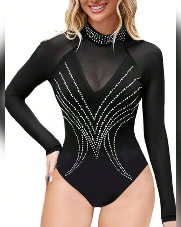 BODY MANGA LARGA TUL MÁS LINEAS CON BRILLOS