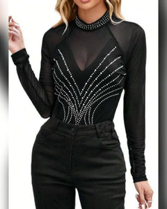 BODY MANGA LARGA TUL MÁS LINEAS CON BRILLOS