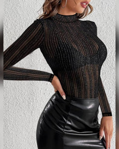 BLUSA MANGA LARGA LINEAS CON BRILLOS