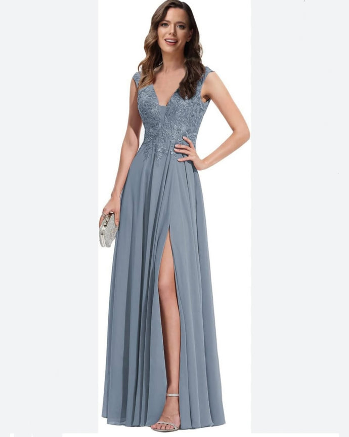 VESTIDO LARGO BORDADO MAS GASA TALLE GRANDE