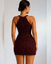 Cargar imagen en el visor de la galería, VESTIDO TUBO CUELLO HALTER LENTEJUELAS
