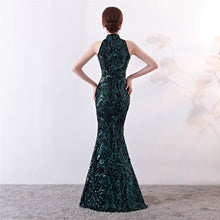 Cargar imagen en el visor de la galería, VESTIDO LARGO BORDADO CUELLO HALTER C/GOTA
