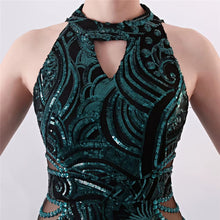 Cargar imagen en el visor de la galería, VESTIDO LARGO BORDADO CUELLO HALTER C/GOTA

