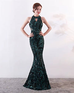 VESTIDO LARGO BORDADO CUELLO HALTER C/GOTA