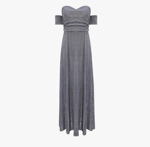 VESTIDO LARGO BRILLO HOMBRO CAIDO