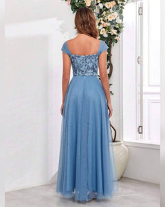 VESTIDO LARGO TOP TUL BORDADO MAS LISO BRETEL ANCHO