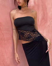 Cargar imagen en el visor de la galería, TOP STRAPLESS LISO Y ENCAJE PICO
