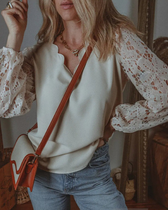 BLUSA MANGAS ENCAJE FLORES