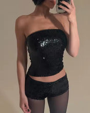 Cargar imagen en el visor de la galería, CONJUNTO TOP MAS SHORT LENTEJUELAS
