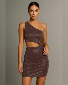 VESTIDO LUREX 1 HOMBRO CUT OUT
