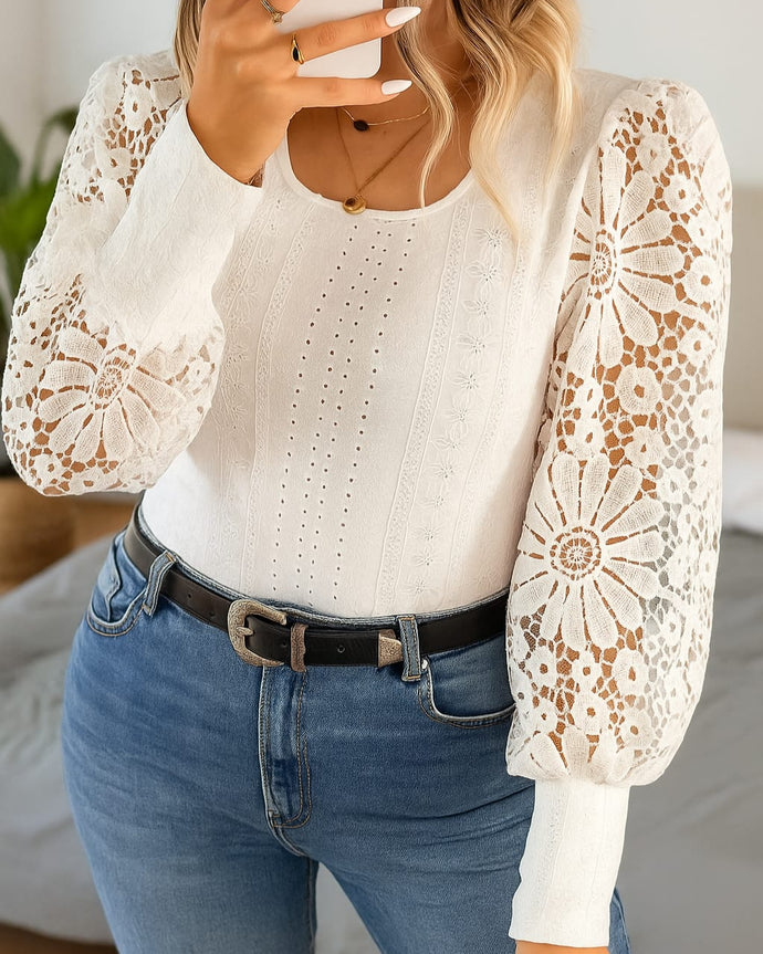 BLUSA BRODERIE MANGAS CALADAS TALLES GRANDES