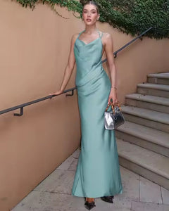 VESTIDO LARGO SEDA VERDE AGUA