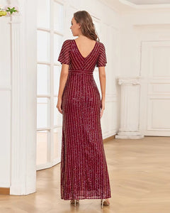 VESTIDO LARGO LENTEJUELAS LINEAS CON MANGAS