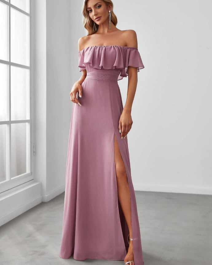 VESTIDO LARGO HOMBROS CAIDOS VOLADOS
