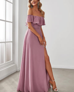 VESTIDO LARGO HOMBROS CAIDOS VOLADOS