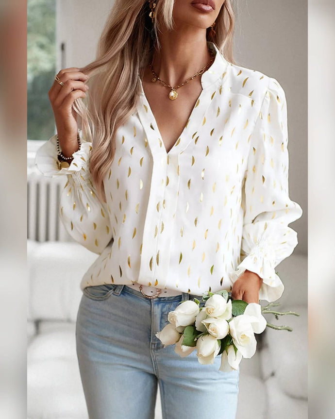 BLUSA MANGA LARGA ESTAMPADO DORADO
