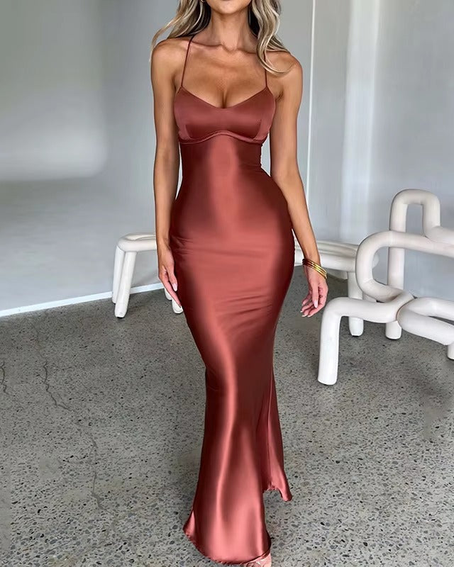 VESTIDO LARGO SEDA BUSTO MARCADO