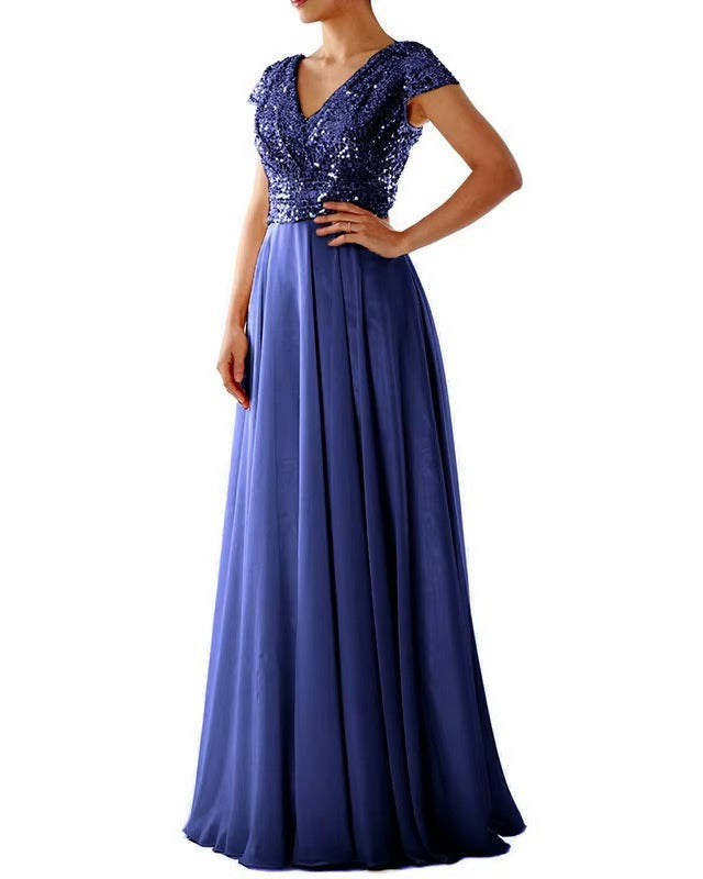 VESTIDO LARGO TOP LENTEJUELAS MAS GASA